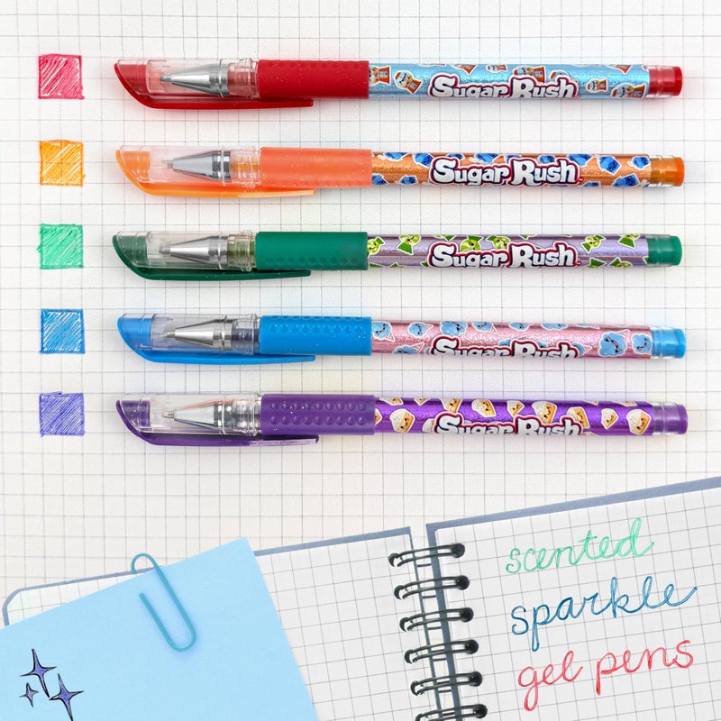 Scentos Sugar Rush Colored Gel Pens for Kids - Candy Scented Pens - Medium Point Gel Pens for Coloring - For Ages 4 and Up - 5 Count (Glitter) - Image 3
